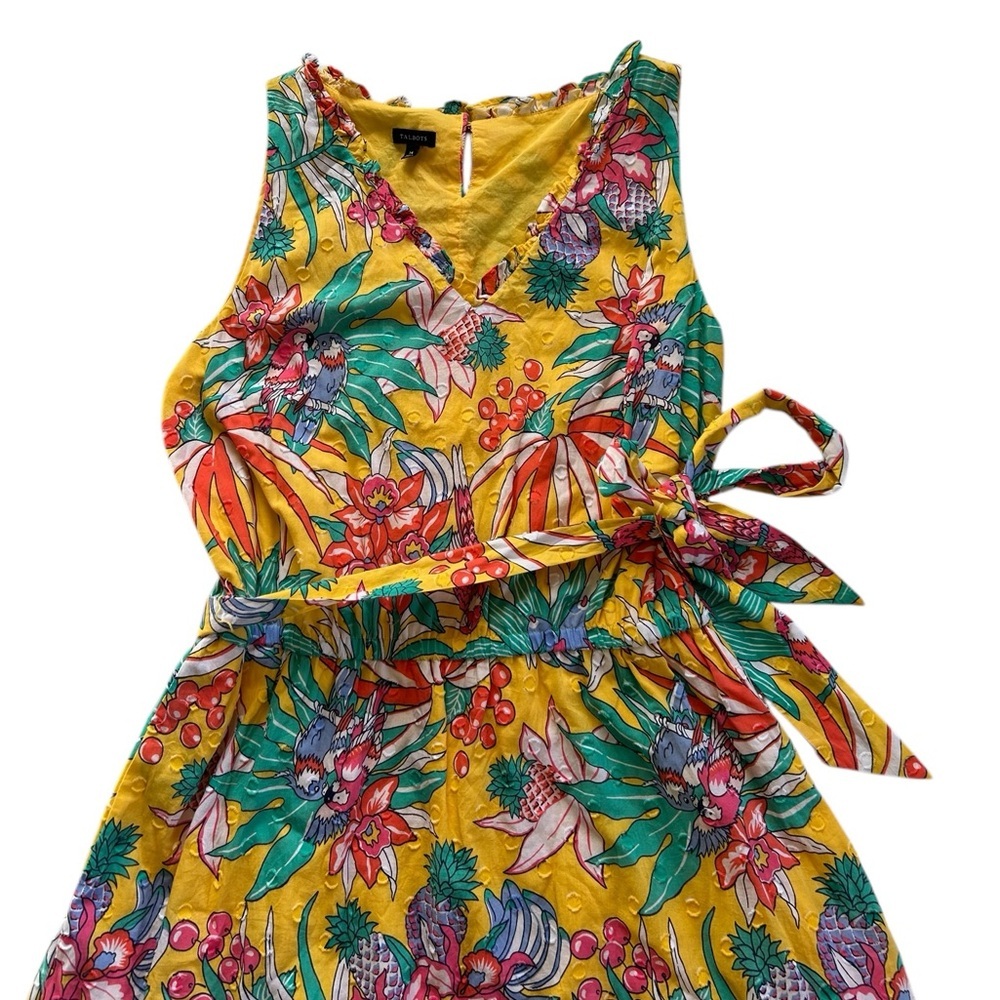Talbots size 14 Textured Floral SMOCKED BELTED FIT & FLARE MIDI DRESS - Picture 5 of 16
